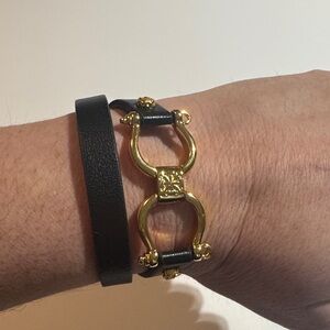 Rustic Cuff Black and Gold Bracelet